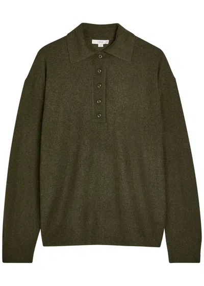 Vince Cashmere And Silk-blend Polo Jumper In Green