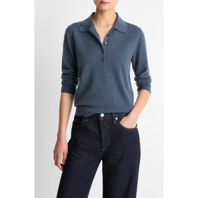Vince Cashmere & Silk Long Sleeve Polo Sweater In Blue