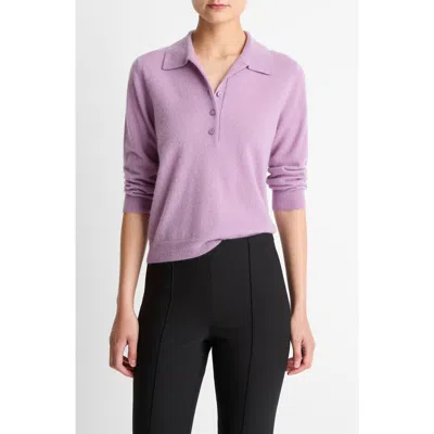 Vince Cashmere & Silk Long Sleeve Polo Sweater In Purple
