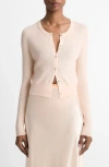 Vince Slim Ribbed Silk-cashmere Cardigan In Rose Nectar