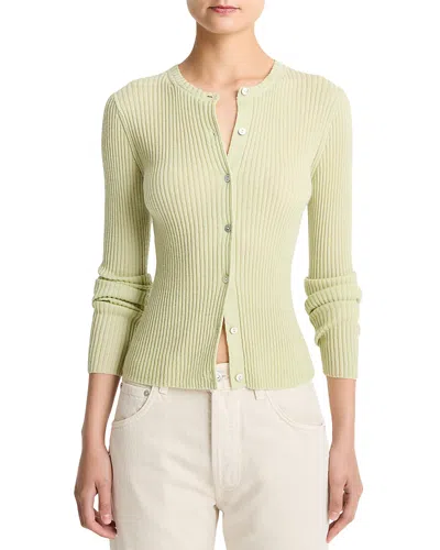 Vince Cashmere & Silk Ribbed Cardigan In Green