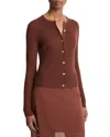 Vince Ribbed Cashmere And Silk Fitted Cardigan In Deep Rosewood