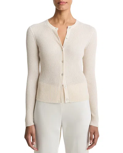 Vince Cashmere & Silk Ribbed Cardigan In Neutral