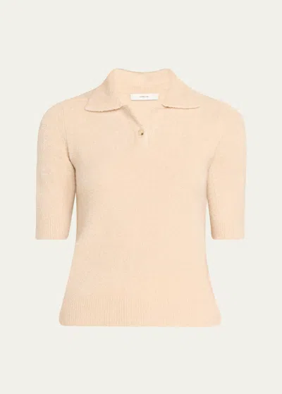 Vince Cashmere Blend Bouclé Short-sleeve Polo Sweater In Beach
