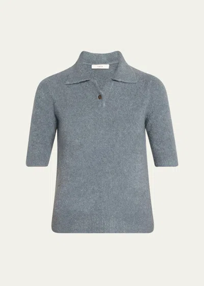 VINCE CASHMERE BLEND BOUCLÉ SHORT-SLEEVE POLO SWEATER