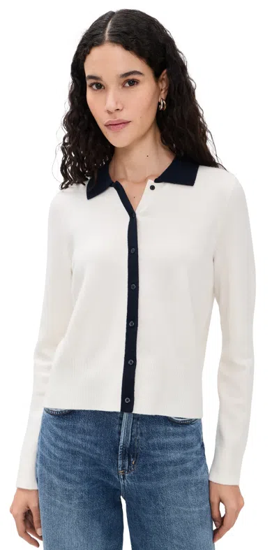 Vince Contrast Cashmere-blend Cardigan In White