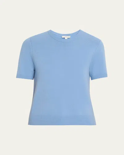 Vince Cashmere-blend Short-sleeve Crewneck Sweater In Blue