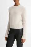 Vince Soft Cashmere Crew-neck Sweater With Ribbed Cuffs In Birch Stone