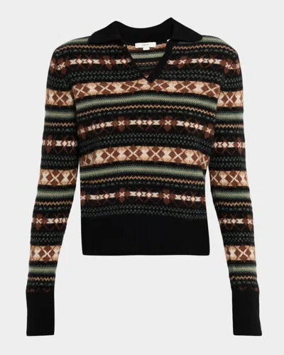 VINCE CASHMERE FAIRISLE POLO SWEATER
