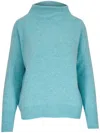Vince Boiled Cashmere Funnel Neck Pullover In Blue