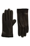 Vince Cashmere Lined Leather Gloves In Black