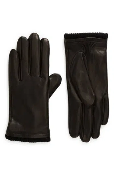 Vince Cashmere Lined Leather Gloves In Black
