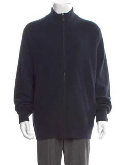 Pre-owned Vince Cashmere Mock Neck Cardigan In Blue