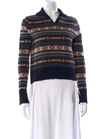 Pre-owned Vince Cashmere Patterned Sweater In Blue