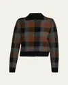 Vince Cashmere Plaid Button-front Sweater In Black