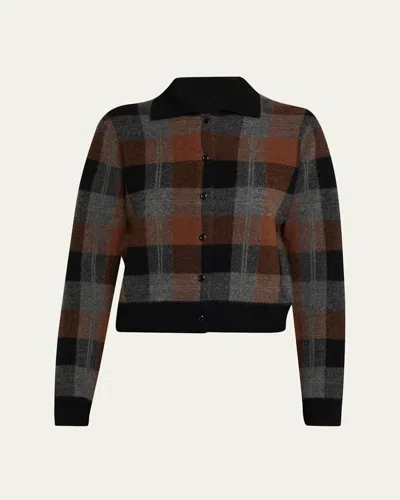 VINCE CASHMERE PLAID BUTTON-FRONT SWEATER