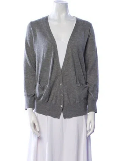 Pre-owned Vince Cashmere Plunge Neckline Sweater In Gray