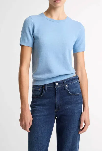Vince Cashmere Short Sleeve Top In Hydra In Blue