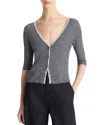 Vince Cashmere Silk Microstripe Cardigan In Gray