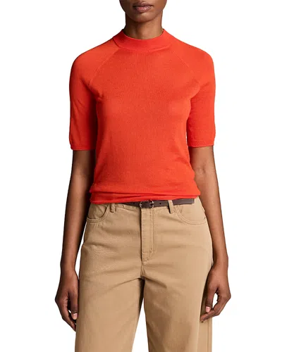 Vince Cashmere Silk Raglan Mock Neck Tee In Orange