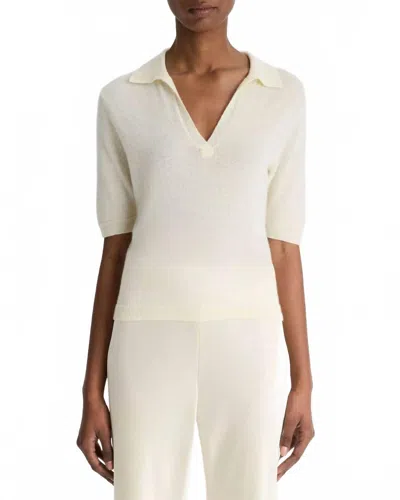 Vince Cashmere Silk Short Sleeve Polo Sweater In Vanille In White