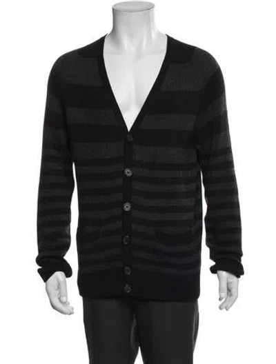 Pre-owned Vince Cashmere Striped Cardigan In Black