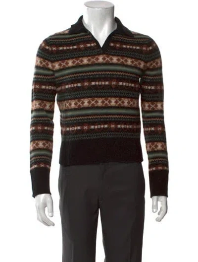 Pre-owned Vince Cashmere Striped Polo Sweater In Black