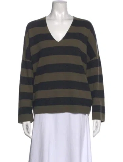 Pre-owned Vince Cashmere Striped Sweater In Green