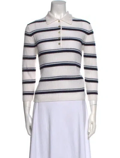 Pre-owned Vince Cashmere Striped Sweater In White