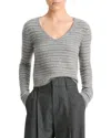 Vince Fair Isle V-neck Long Sleeve Tee In Heather Grey Combo In Medium Heather Grey