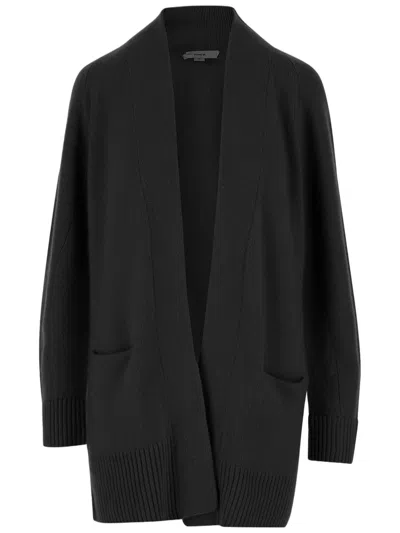 Vince Cashmere V-neck Cardigan With Patch Pockets And Ribbed Edges In Black