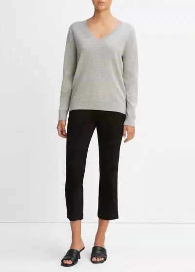 VINCE CASHMERE WEEKEND V-NECK SWEATER IN HEATHER STEEL