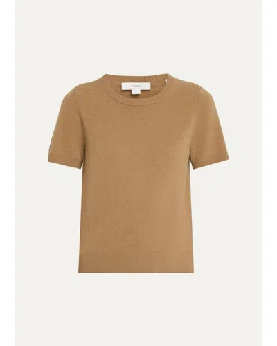 Vince Cashmere-blend Short-sleeve Crewneck Sweater In Brown