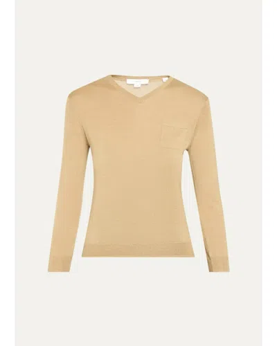 Vince Cashmere-silk Pocket V-neck Sweater In Brown