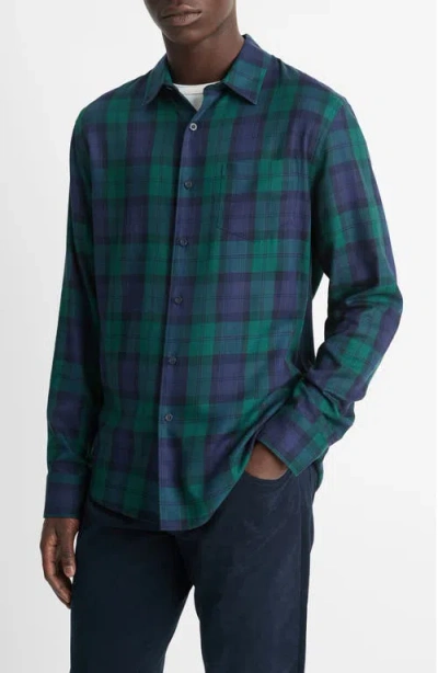 Vince Castaic Plaid Button-up Shirt In Coastal/dk Emerald B