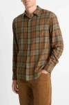 Vince Castaic Cotton Blend Plaid Button Down Shirt In Surplus Olive/vicuna