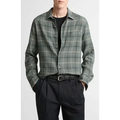 Vince Catskill Plaid French Placket Shirt In Green