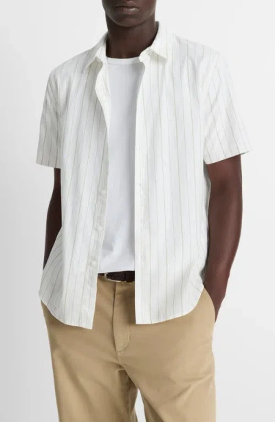 Vince Chatsworth Stripe Short Sleeve Cotton Button-up Shirt In White