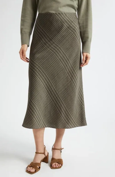 Vince Check Bias Satin Slip Skirt In Green
