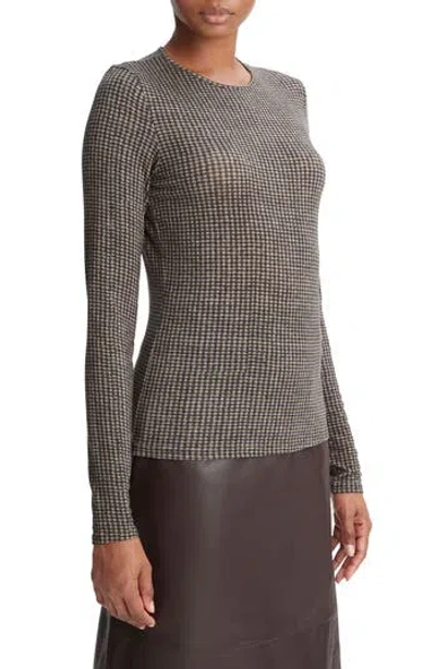 Vince Check Crewneck Knit Top In Gray