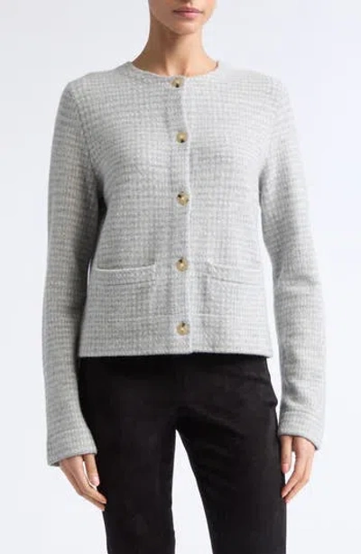 Vince Check Print Knit Jacket In Gray