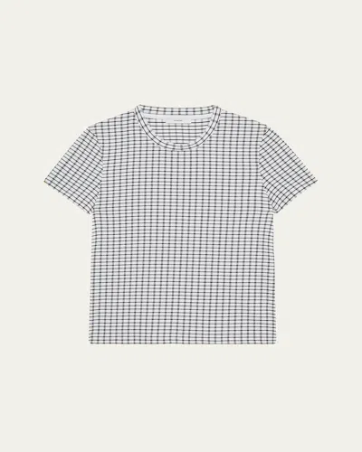 Vince Check Short-sleeve Crewneck Top In White