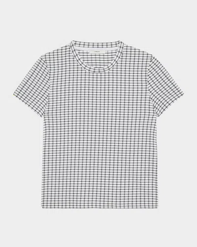 VINCE CHECK SHORT-SLEEVE CREWNECK TOP