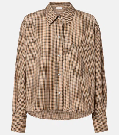 Vince Checked Cotton-blend Shirt In Brown