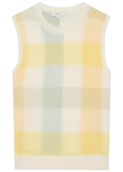 Vince Checked Fine-knit Wool Tank Top In Yellow