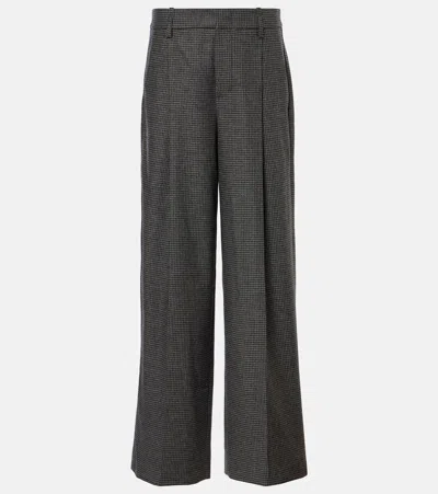 Vince Checked High-rise Wide-leg Pants In Grey