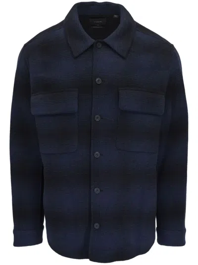 Vince Plaid Splittable Wool Blend Shirt Jacket In Blue