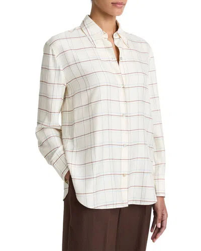Vince Checked Plaid Silk-blend Shirt In White