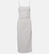 Vince Checked Ruched Midi Dress
