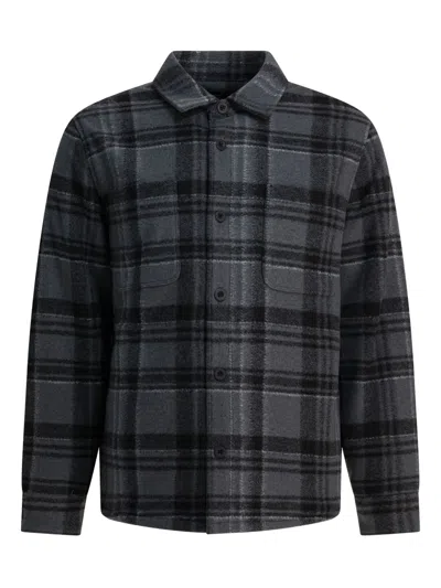 Vince Plaid Long Sleeve Collared Shirt Jacket In Black